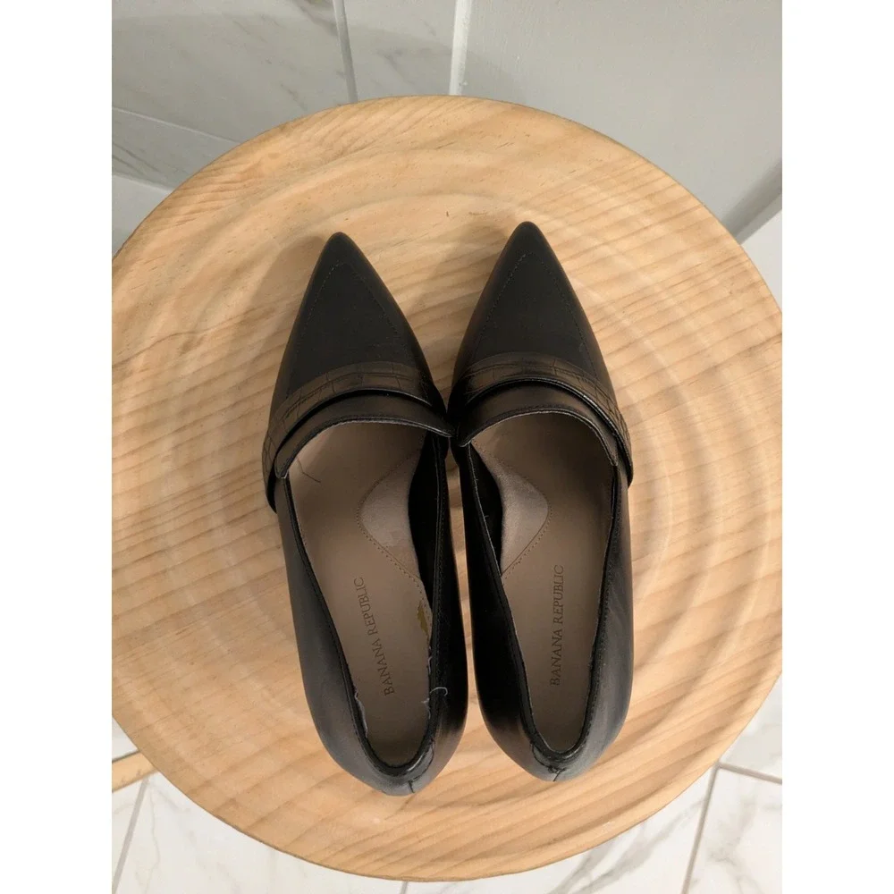 Banana Republic Black Leather Croc Embossed Pointed Toe Stiletto Heels Women 6.5
